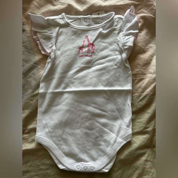 Janie and Jack White Onesie with Pink Giraffe - Picture 1 of 3